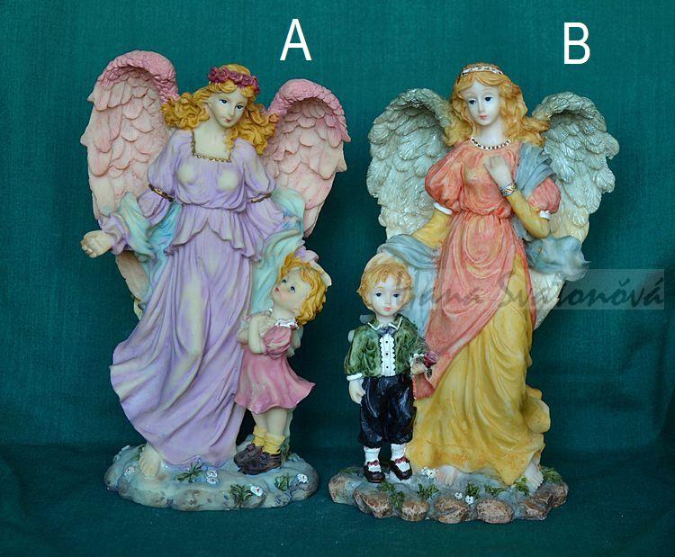 Andělka romantik s chlapcem - výška 19cm