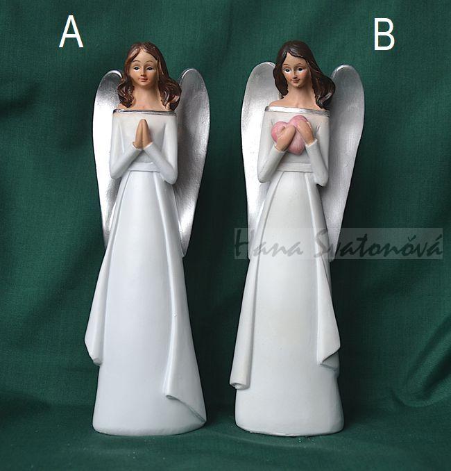 Anděl Elegant se srdcem - výška 21,5cm