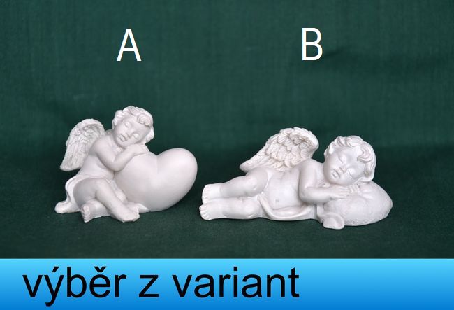 Andělíček spící na srdíčku - délka 4,5 a 7,5cm