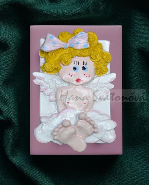 Andělka s mašlí - obdélník 8x5,7cm