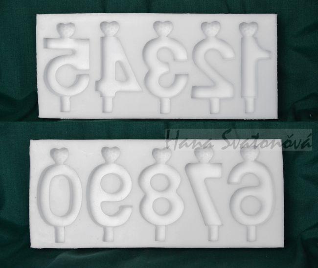 Čísla dortová se srdíčkama 1 - celá sada, výška čísla 5,5 cm